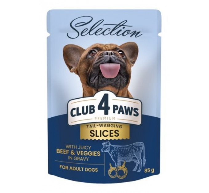 Влажный корм Клуб 4 Лапы Plus Selection с кусочками говядины и овощами в соусе для взрослых собак малых пород 85г