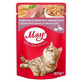Паучи Мяу для кошек со вкусом индейки и печени в нежном соусе 100г