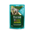 Беззерновые паучи для кошек MONGE BWILD Grain Free WET треска с креветками и овощами 85г