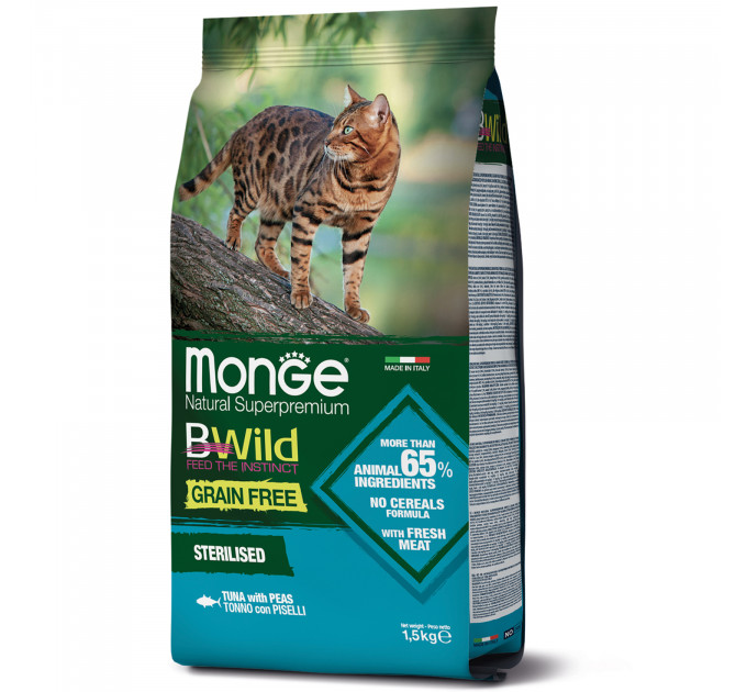 Беззерновой корм для кошек MONGE BWILD Grain Free Sterilised тунец 1,5кг