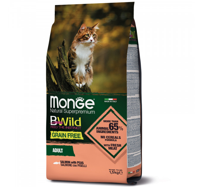 Беззерновой корм для кошек MONGE BWILD Grain Free лосось 1,5кг