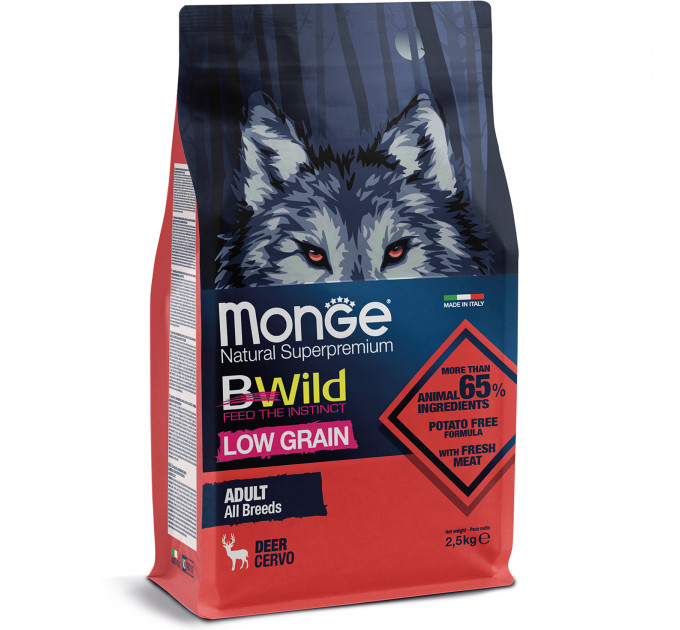 Корм для собак BWILD Monge Low Grain (низкозерновой) оленина 2,5кг