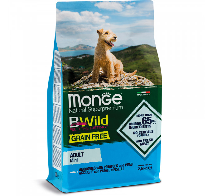 Корм для собак BWILD Monge Grain Free (беззерновой) Mini анчоус 2,5кг