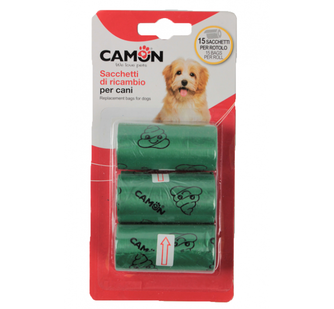 Запасні гігієнічні пакети для диспенсера Camon "POO" для собак (3 рулони по 15 пакетів)