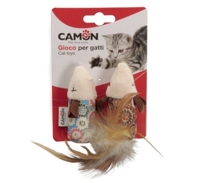 Игрушка для кошек Camon - Мышки (2шт) с цветочным рисунком и перьями