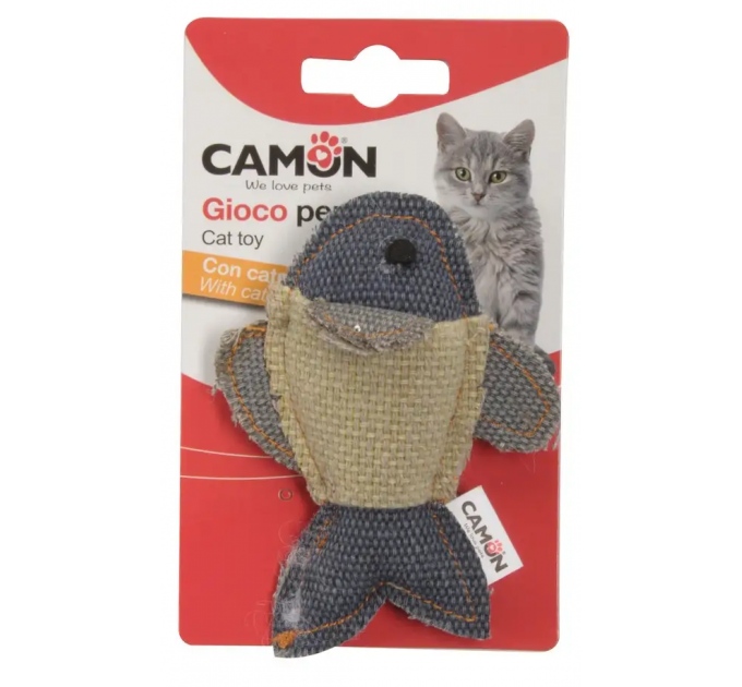 Іграшка для кішок Camon - Джинсова рибка з котячою м'ятою, 10см