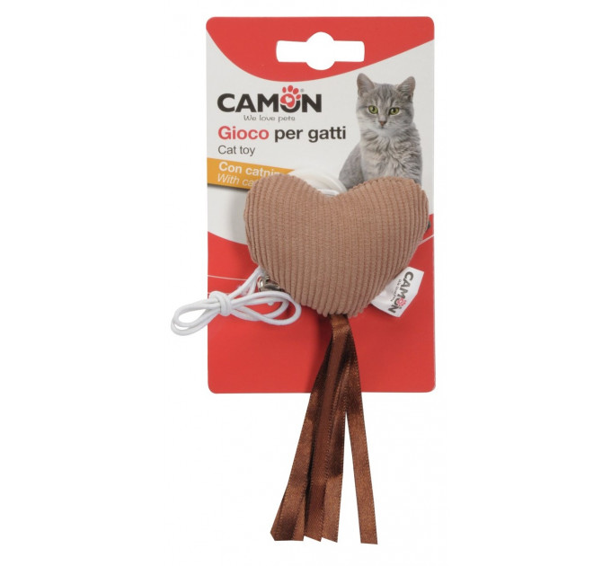 Игрушка для кошек Camon - Cердце с колокольчиком и резинкой, 5-7 см