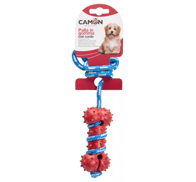 Іграшка для собак Camon - Гумова кістка з мотузкою, 10х35см