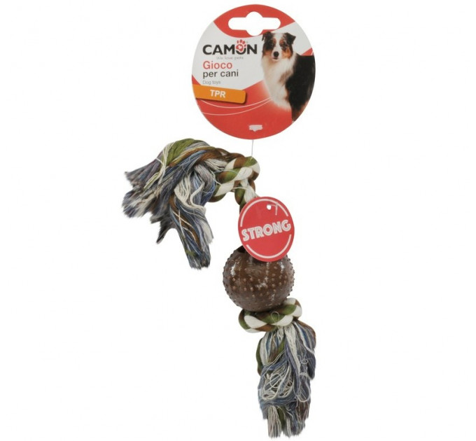 Игрушка для собак Camon - Хлопковая веревка с TPR мячем (4,2см), 25см