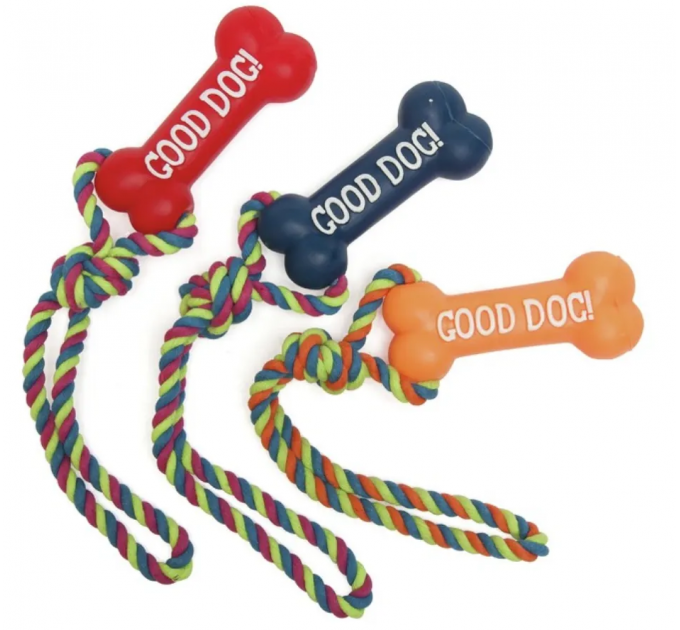 Іграшка для собак Camon - Вінілова кістка з мотузкою, 39см