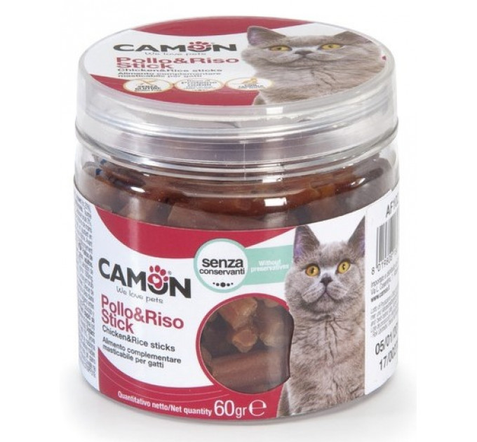 Ласощі для котів Camon - Курячі та рисові палочки, 3см - 60г