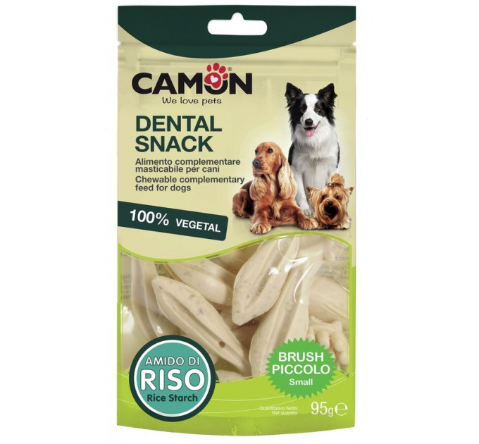 Ласощі для собак Camon - Ласощі Bauveg Snack у формі зубної щітки з рисовим крохмалем - 95г