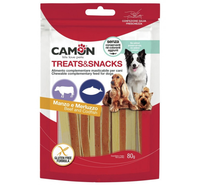Ласощі для собак Camon - Сендвіч Treats & Snacks з яловичиною та тріскою, 11см - 80г