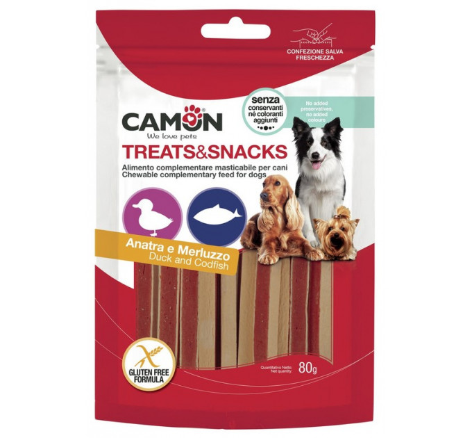 Ласощі для собак Camon - Сендвіч Treats & Snacks з качкою та тріскою, 11см - 80г
