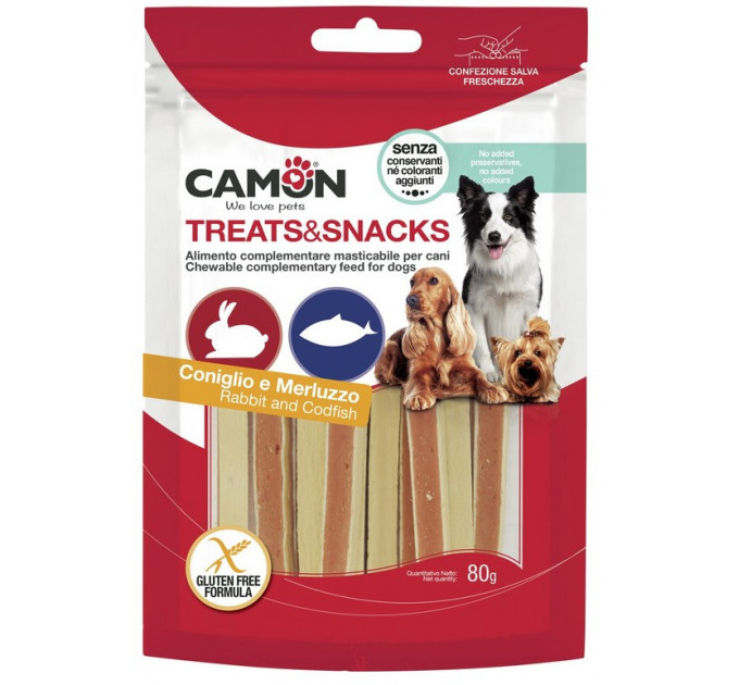 Ласощі для собак Camon - Сендвіч Treats & Snacks з кроликом та тріскою, 11см - 80г