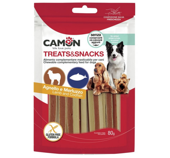 Ласощі для собак Camon - Сендвіч Treats & Snacks з ягням та тріскою, 11см - 80г