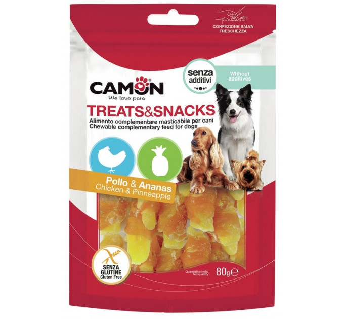 Ласощі для собак Camon - Treats & Snacks Ананас та шматочки курки, 5см - 80г