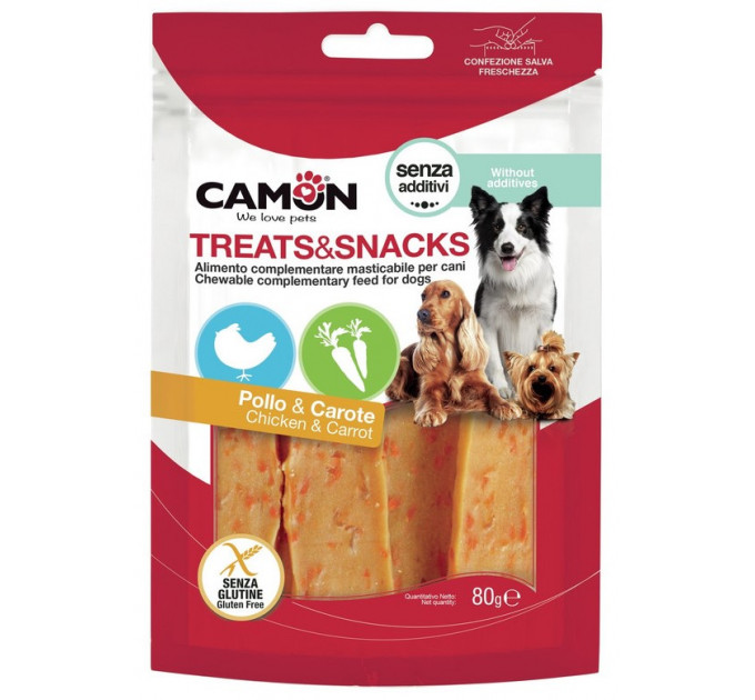 Ласощі для собак Camon - Treats & Snacks В'ялена курка та морква, 10,5см - 80г