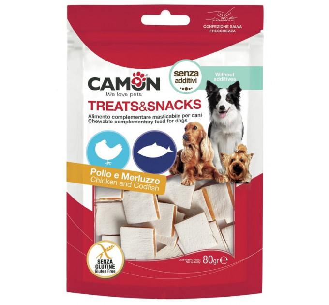 Ласощі для собак Camon - Treats & Snacks Сендвіч з куркою та тріскою, 2,5x0,5см - 80г