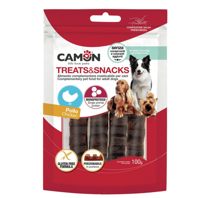 Лакомство для собак Camon - Treats & Snacks Порционный снек-бар из курицы 12см - 100г