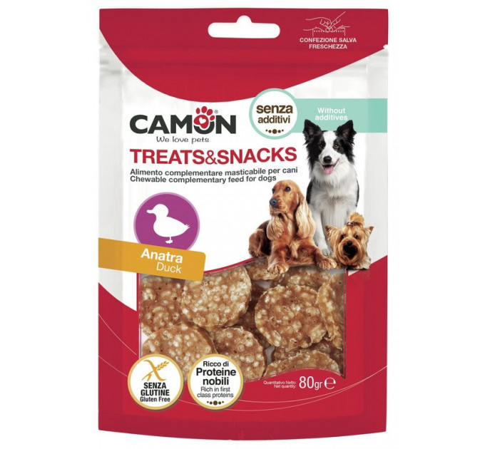 Ласощі для собак Camon - Treats & Snacks Монети з качкою та рисом, 3,5см - 80г