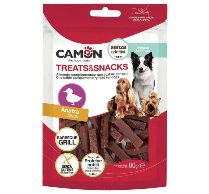 Лакомство для собак Camon - Treats & Snacks Утиные кусочки "Барбекю Гриль", 4х1см - 80г