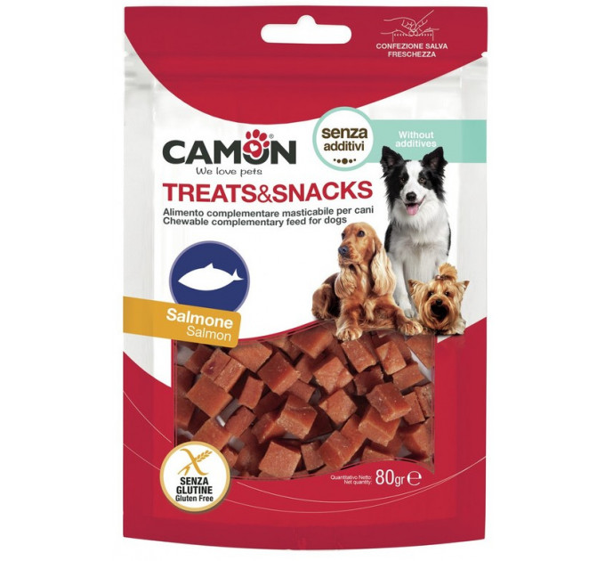 Лакомство для собак Camon - Treats & Snacks Нарезанный кубиками лосось, 1х0,5см - 80г