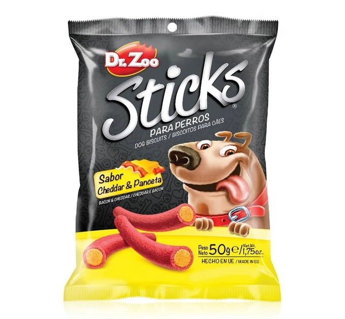Жевательные палочки для собак со вкусом сыра чеддер и беконом Dr.Zoo STICKS Cheddar & Bacon, 50г