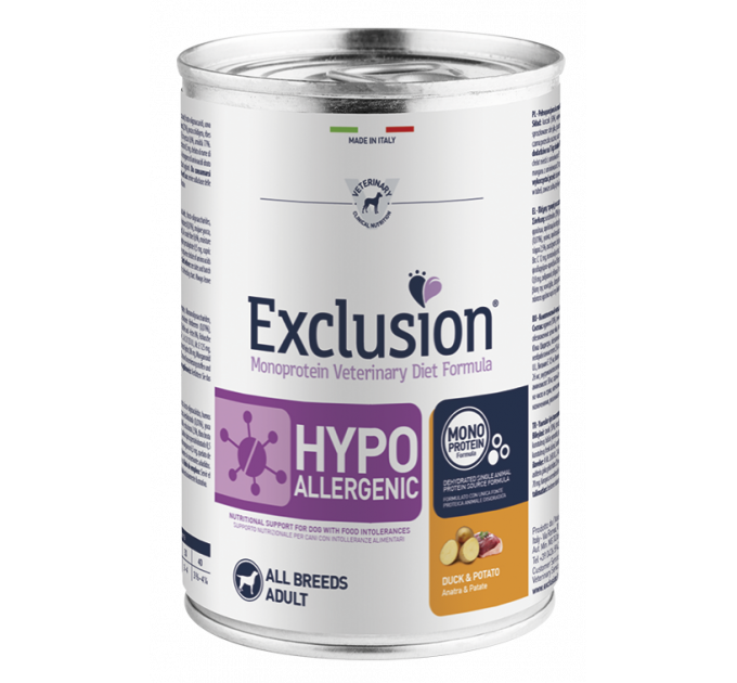 Exclusion Hypoallergenic All Breeds Duck&Potato консервы с уткой для всех пород собак с пищевой аллергией 200 г