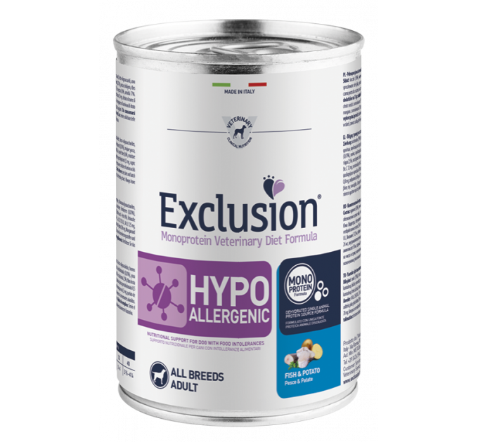 Exclusion Hypoallergenic All Breeds Fish&Potato консервы с рыбой для всех пород собак с пищевой аллергией 200 г