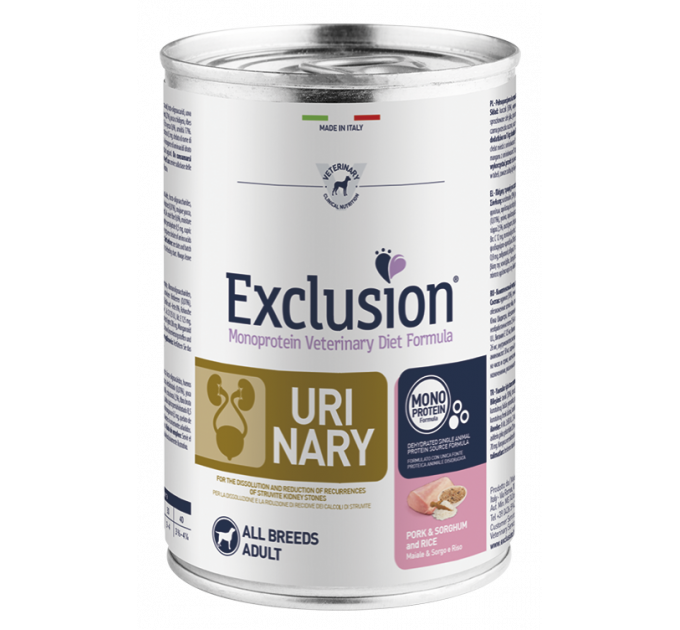 Exclusion Urinary Pork&Sorghum and Rice консервы со свининой для всех пород собак для поддержки мочевыделительной системы 400 г