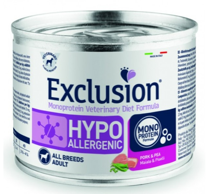 Exclusion Hypoallergenic All Breeds Pork&Pea консервы со свининой для всех пород собак с пищевой аллергией 200 г