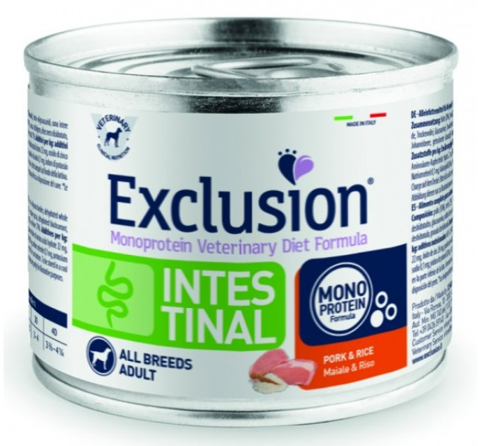 Exclusion Intestinal All Breeds Adult Pork&Rice консервы со свининой для всех пород собак с нарушением пищеварения 200 г