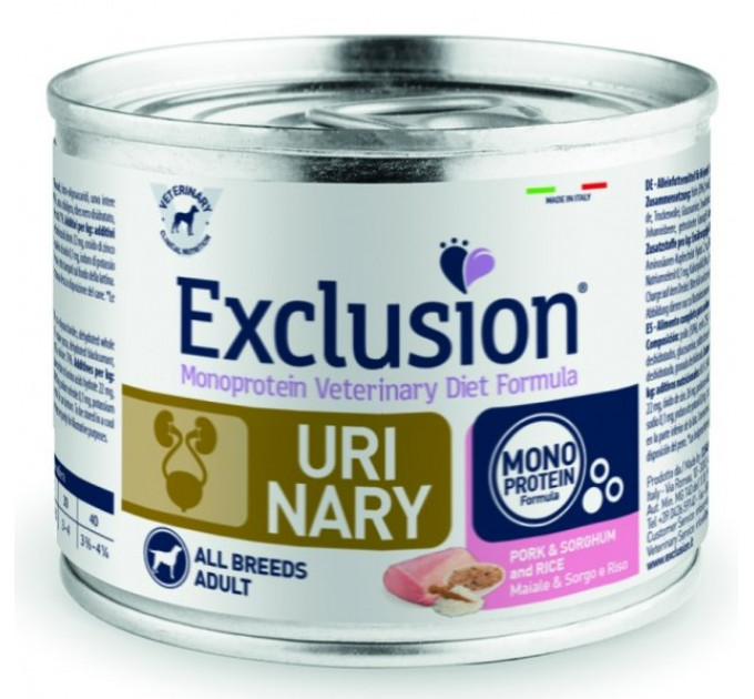 Exclusion Urinary Pork&Sorghum and Rice консервы со свининой для всех пород собак для поддержки мочевыделительной системы 200 г