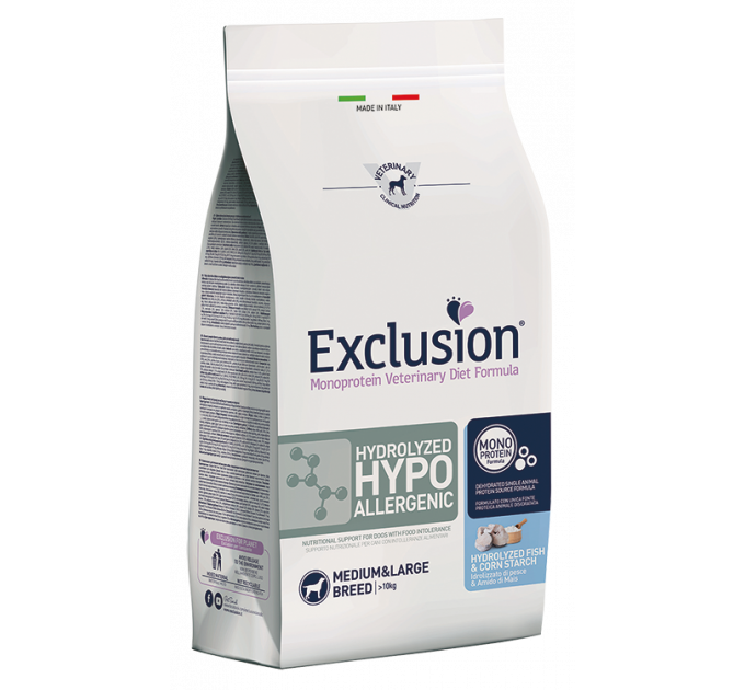 Exclusion Hydrolysed Hypoallergenic Medium&Large Breed с гидролизованным рыбьим протеином для средних и крупных пород собак с пищевой аллергией 12 кг