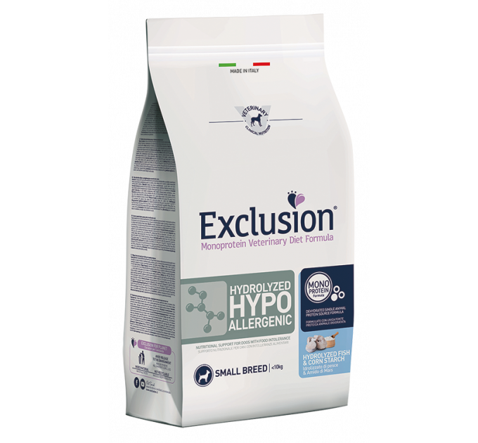 Exclusion Hydrolysed Hypoallergenic Small Breed с гидролизованным рыбьим протеином для мелких пород собак с пищевой аллергией 2 кг