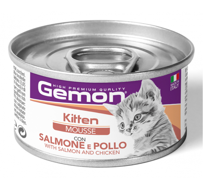 Gemon Cat Wet Kitten мясной мусс для котят с лососем и курицей 85г