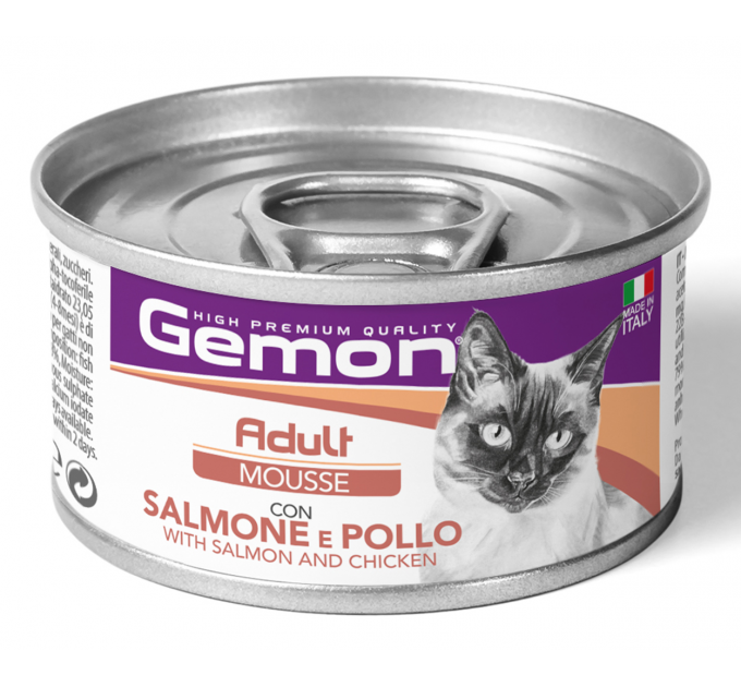 Gemon Cat Wet Adult мясной мусс для кошек с лососем и курицей 85г