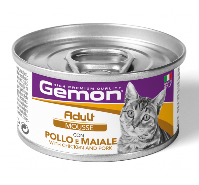 Gemon Cat Wet Adult мясной мусс для кошек с курицей и свининой 85г
