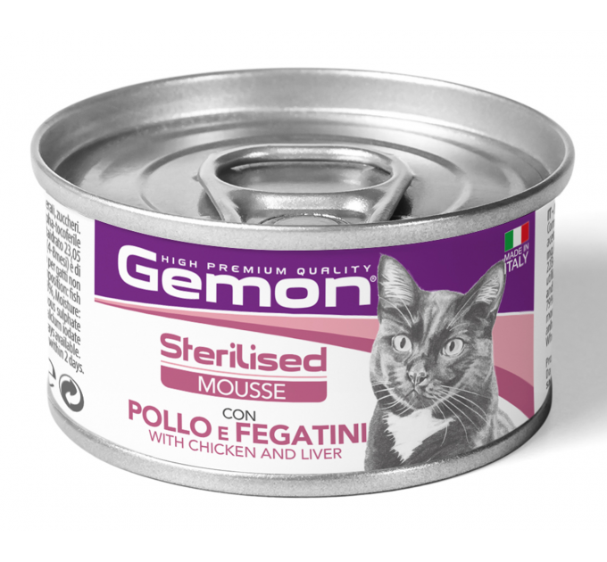 Gemon Cat Wet Adult мясной мусс для стерилизованных кошек с курицей и ливером 85г