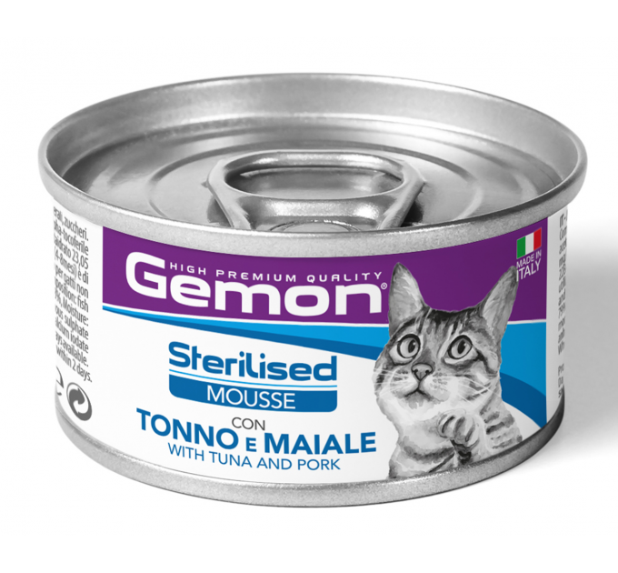Gemon Cat Wet Adult мясной мусс для стерилизованных кошек с тунцом и свининой 85г