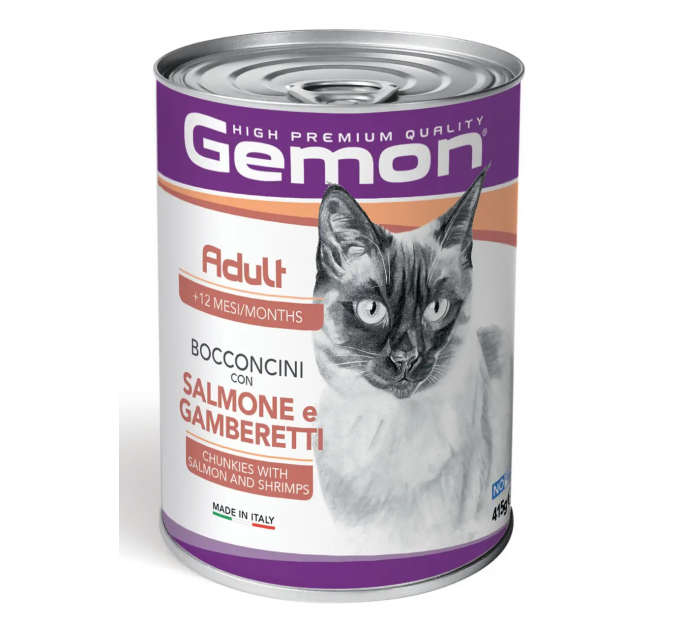 GEMON CAT WET Adult консерва для кошек с лососем и креветками 415г