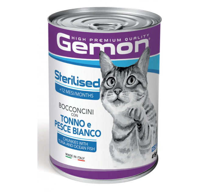 GEMON CAT WET Adult консерва для кошек с тунцом и океанической рыбой 415г