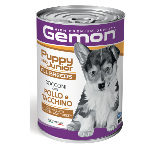 GEMON DOG WET Puppy & Junior консерва для щенков с курицей и индейкой 415г