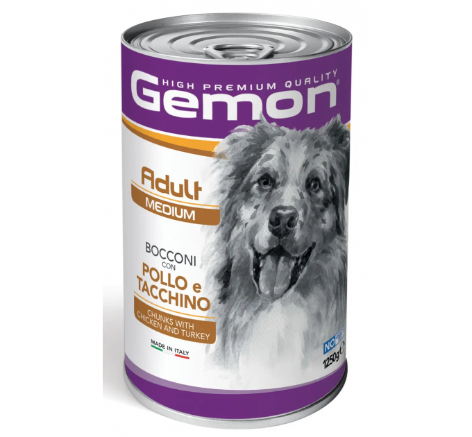 GEMON DOG WET Medium Adult консерва для собак с курицей и индейкой 1,25кг