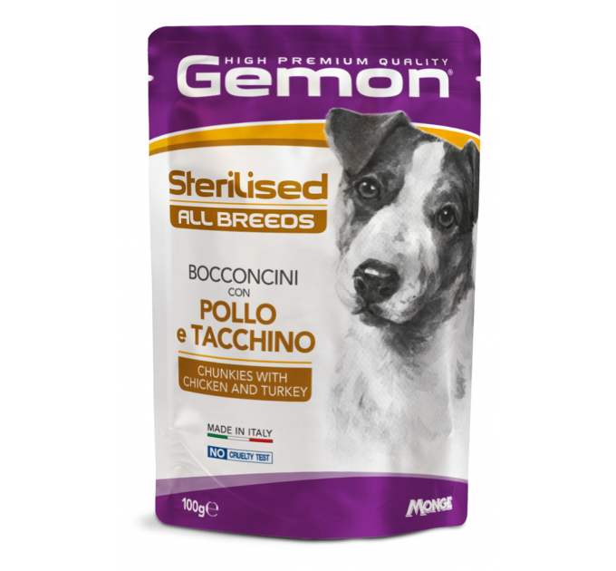 GEMON DOG WET Adult Senior/Sterilised паучі для собак з індичкою 100г