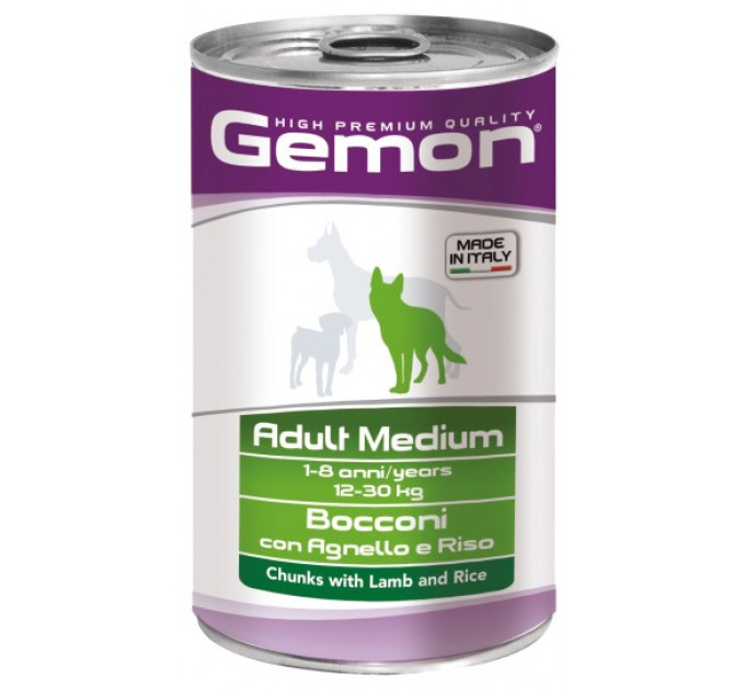 GEMON DOG WET Medium Adult консерва для собак с ягнёнком и рисом 1,25кг