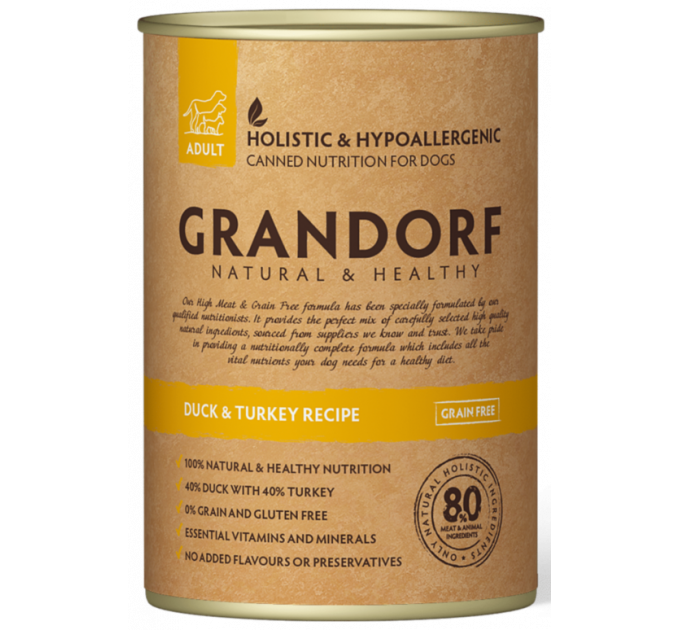 Grandorf Duck & Turkey - консервы для собак Утка с Индейкой, 400 г