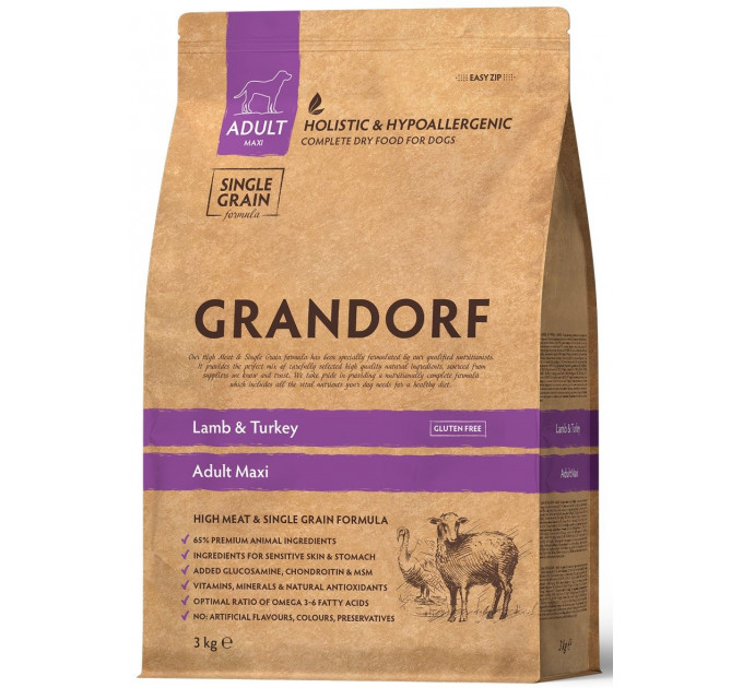 Grandorf Lamb and Turkey Adult Large Breed - Грандорф Сухой корм для крупных пород с 1-го года с ягненком и индейкой 3 кг
