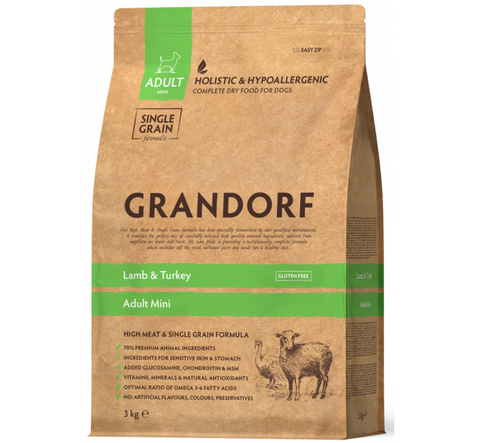 Grandorf Lamb and Turkey Mini - Грандорф Сухий корм для міні порід з 1-го року з ягням та індичкою 3 кг